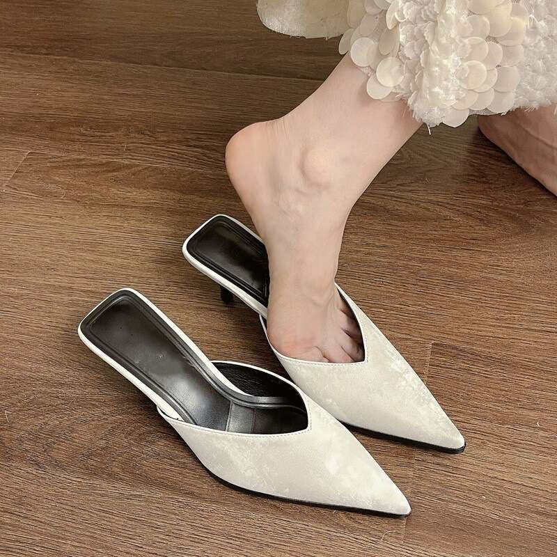 With Box Design Shoe New Pointed Toe Stiletto Mules High Heels Elegant pointed Toe Half Slippers for Women Outdoor Wear Free Gift