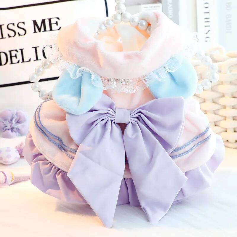 Autumn Winter Thick Pet Dress Dogs Cats Princess Style With Cute Bowknot, Warm Soft Girlish Outfit For Small Dog H260129