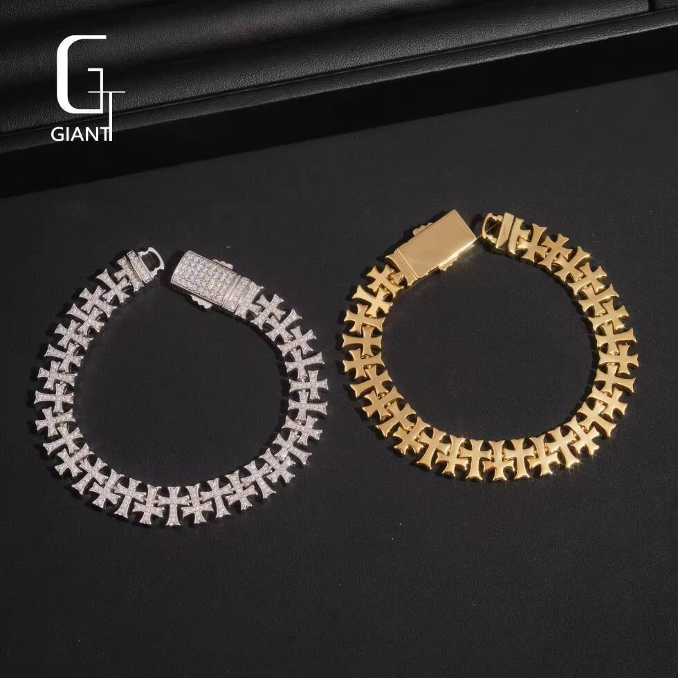 Luxury Moissanite Cross Bracelet Tennis with Men Past Diamond Tester Bangle Hip Hop 925 Sterling Silver VVS Moissanite Bracelet