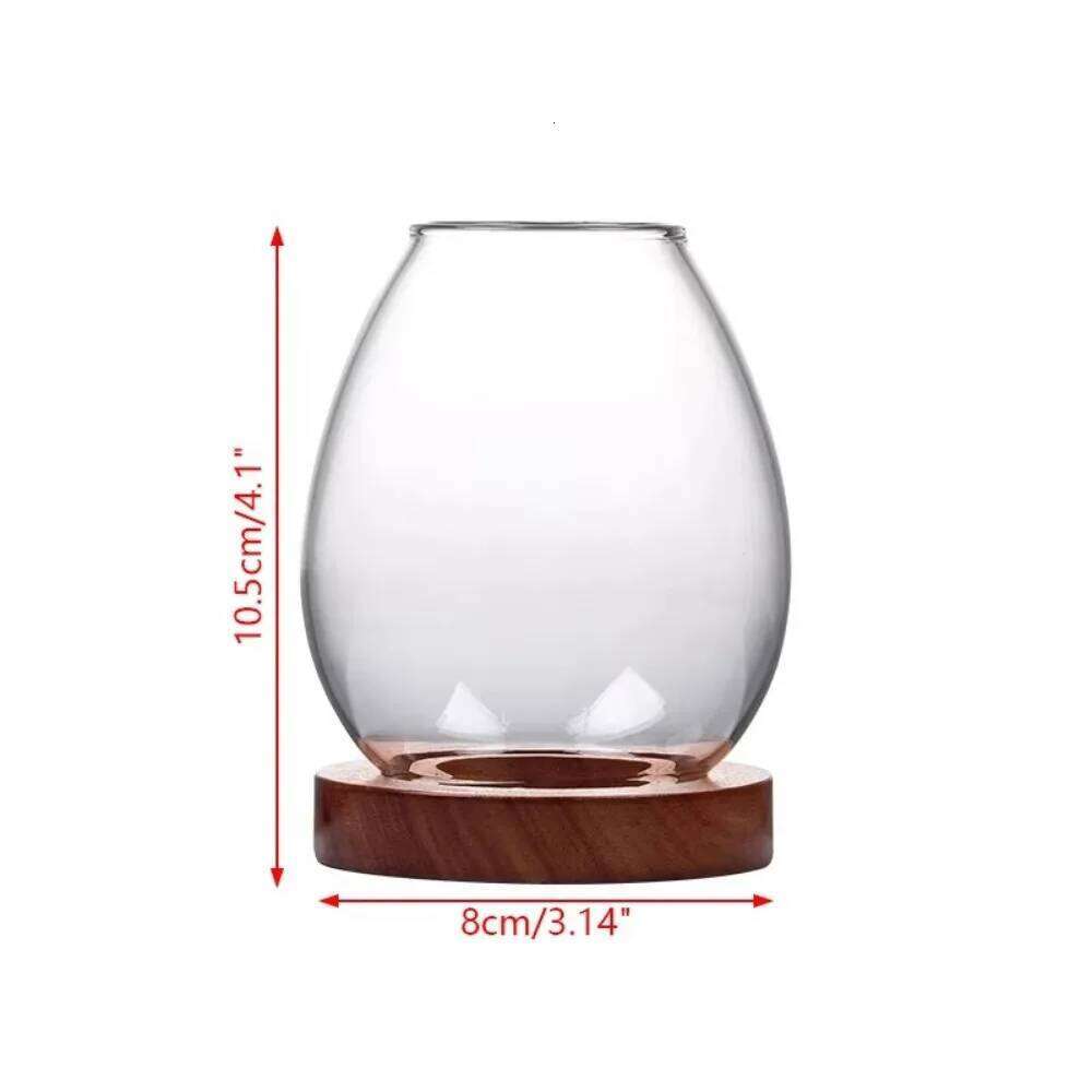 Transparent Glass Candlesticks Hollow Windproof Holder with Wood Base Round Candle Cup Cover Dining Table Decoration Y260131