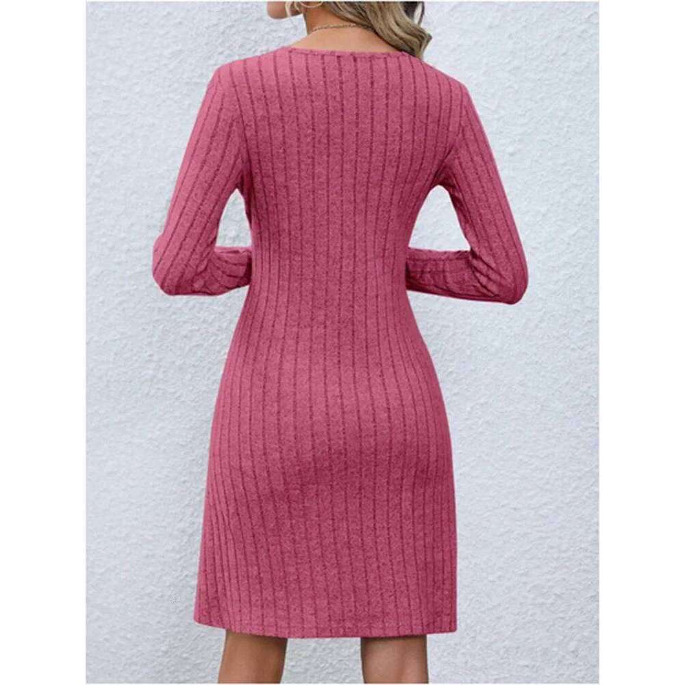 Women's V-Neck Button Dress Monochromatic A-line Casual Comfortable Spring Autumn Trend XJ260131