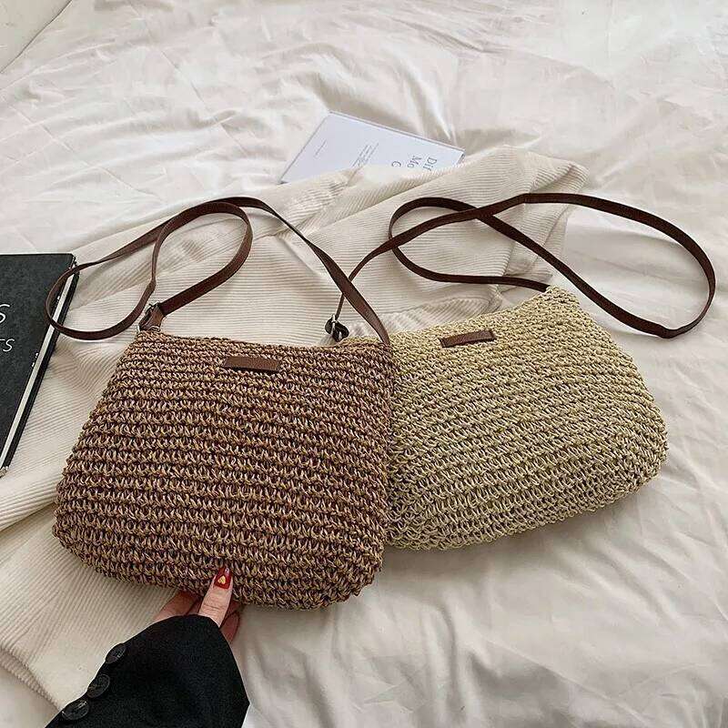 Leisure Crossbody Simple Handbag Straw Weaving Beach Vacation Sandbag for Women - Versatile Bag