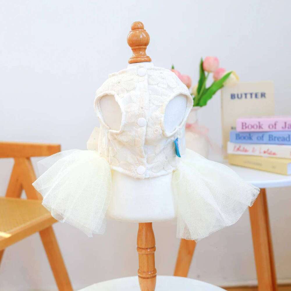 Pet Dog Clothes Summer Haute Couture Wedding Princess Dress Beige Puff Gauze Skirt H260129