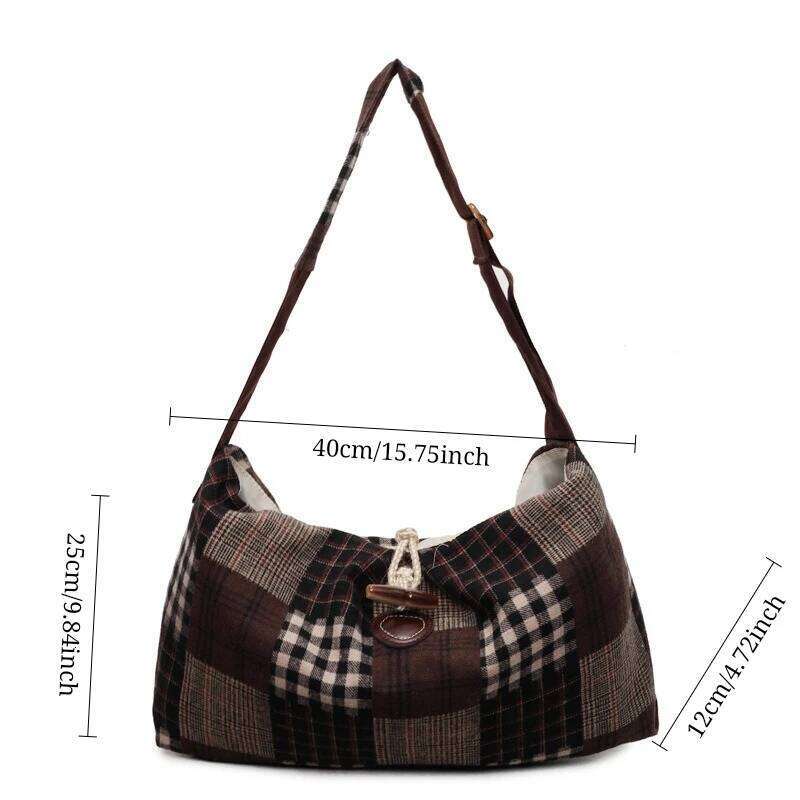 New Winter Plaid Crossbody Fashion Retro Texture Square Shoulder Lightweight Casual Leisure Large Capacty Bag XJ260131