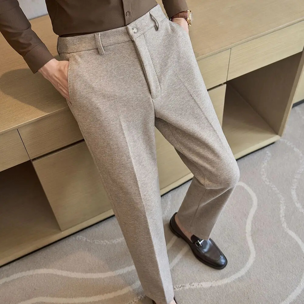 Autumn Winter Men Thick Woolen Cloth Suit Pants Korean Style Fashion Business Casual Male Straight Warm Formal Trousers 2838 260120