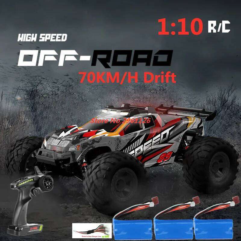 2.4G 4WD Large 1:10 Drift 70KM/H Speed Alloy Material High Lighted LED Rubber Tires RC Racing Car Toy Gifts Y260131