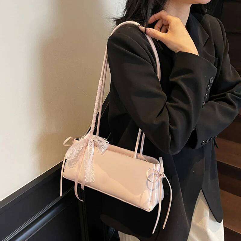 French Elegant Square Korean Bow Decoration Pu High-quality Niche Simple Ballet Style Shoulder Bag New Casual Women Bags