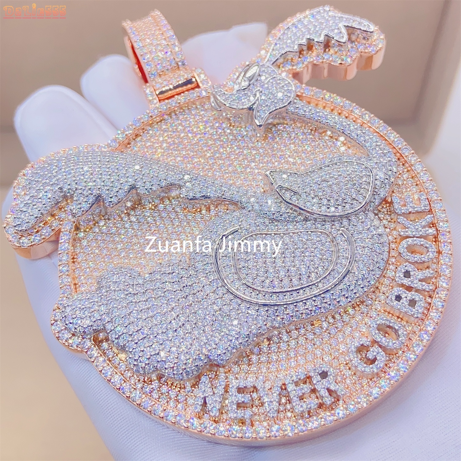 Customized Iced Out Jewelry Moissanite Diamonds Two Layered Hip Hop Jewelry 925 Silver Custom Pendant