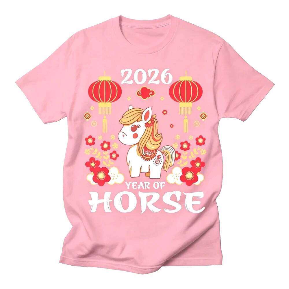 2026 of The Tshirt Lunar Shirt Chinese New Year T-Shirt Cute Zodiac Horse Cartoon Printed Tee Women Tops C260131