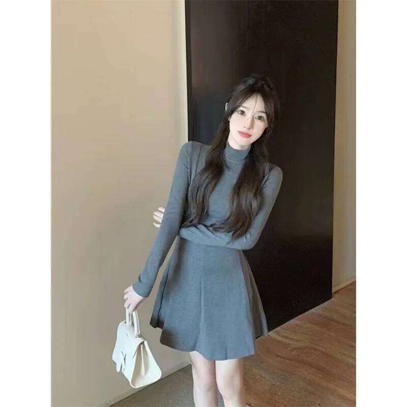 Half Turtleneck Waisted Inner Dress Women's Coat Spring Autumn Bottoming Short Skirt XJ260131