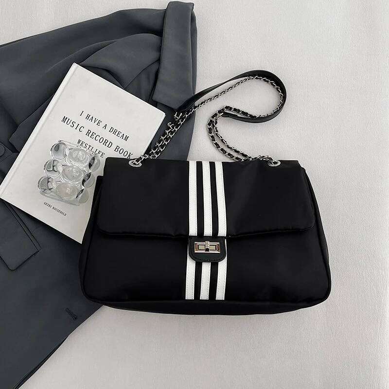 Chain canvas women's high-end single shoulder armpit mailman bag, contrasting Oxford cloth crossbody bag