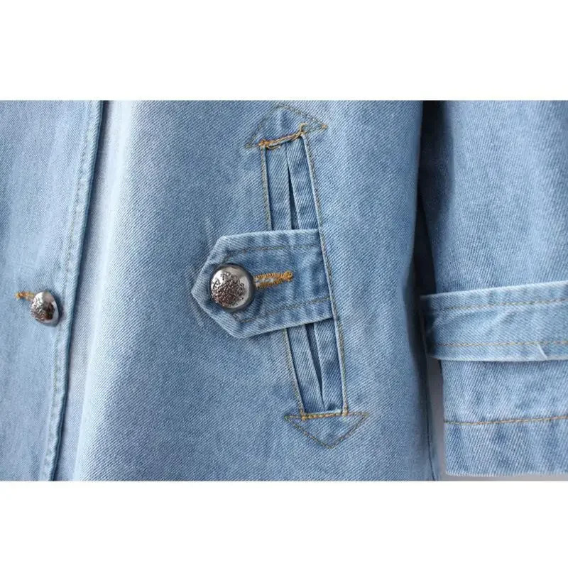 Denim Cape Coat Female Jacket Double Breasted Office Lady Windbreaker Basic Coats 2024 Autumn Overcoat 260120