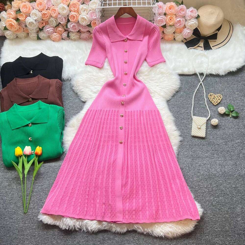 YuooMuoo Women 2025 New Brand Fashion Elegant Patchwork Big Swing Knitted Long Lady Luxury Shirt Sweater Dress Robe XJ260131