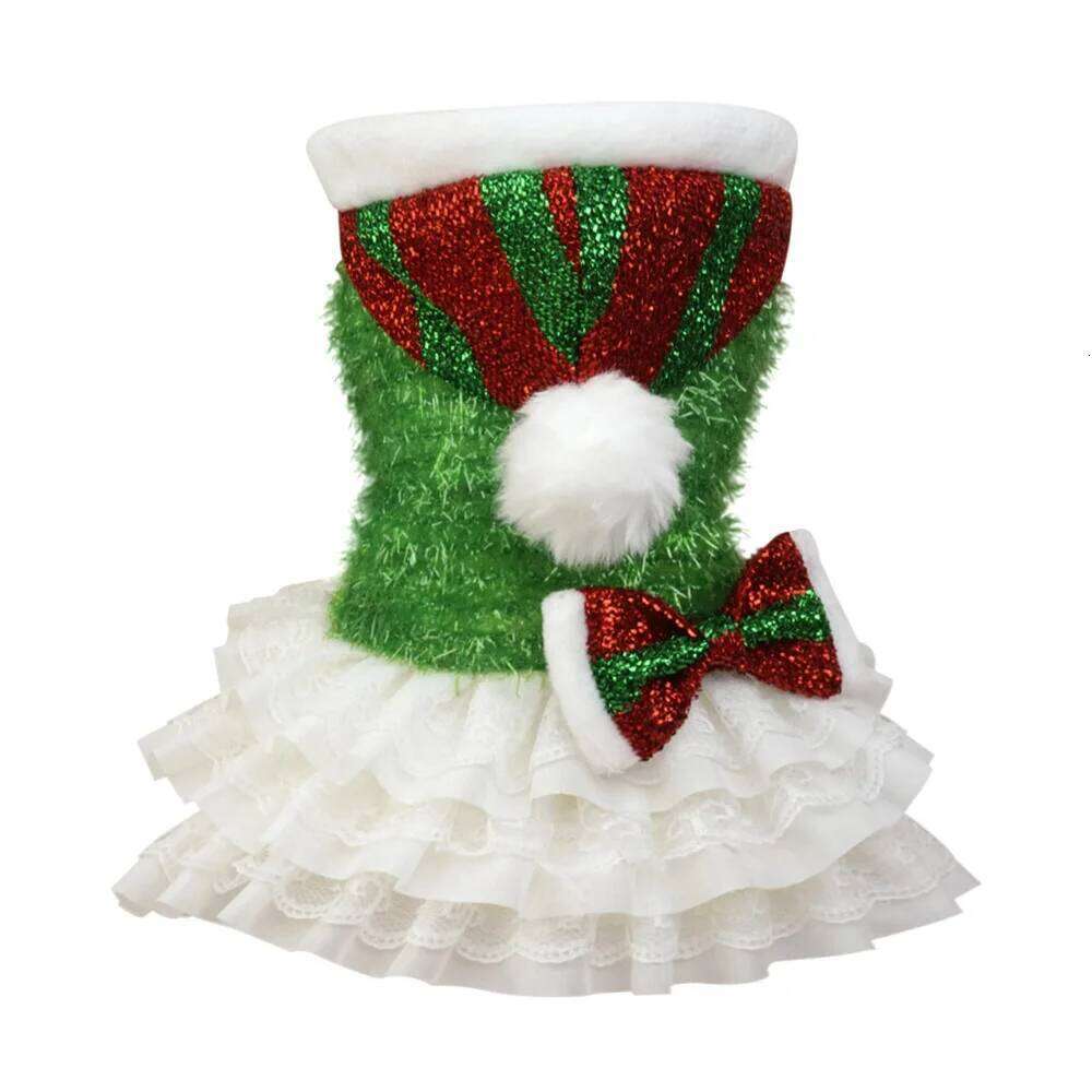 Pet Sequin Dress Dog Mesh Splicing Outer Tower Party Festive Atmosphere Hooded Christmas Hat Puppy Clothes H260130