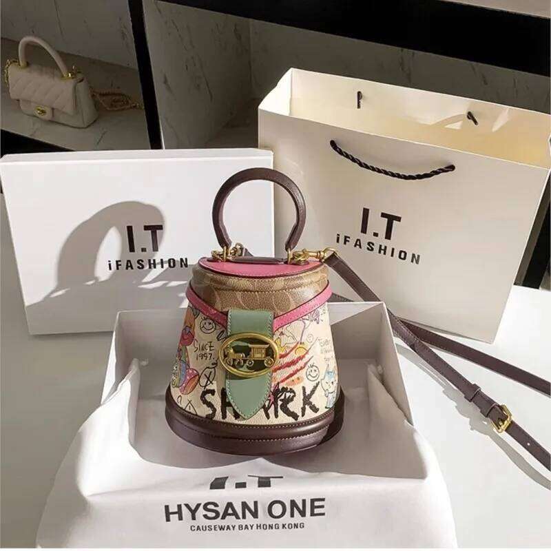 Women's handbag high-end designer single shoulder crossbody 2024 new light luxury contrasting color bucket bag