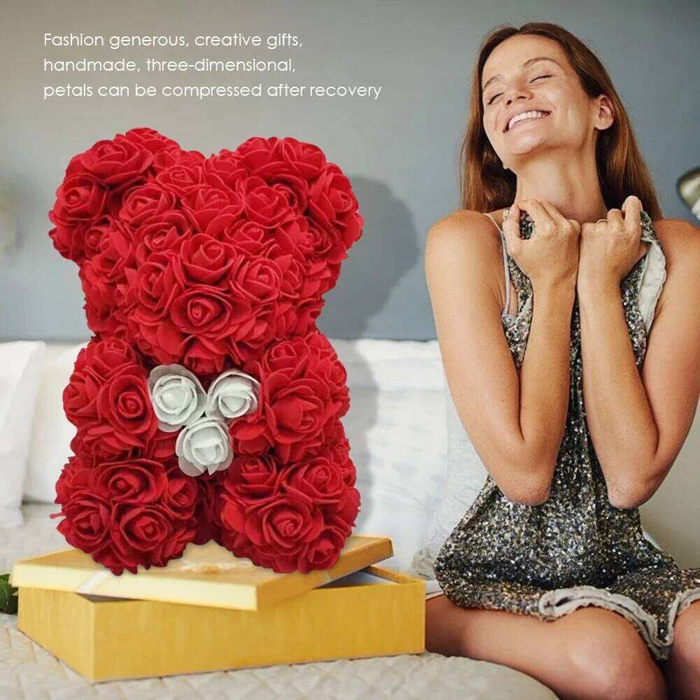24CM Teddy Artificial Flower Rose of Bear Christmas Decoration for Home Valentines Women Gifts Support Dropshipping Y260131