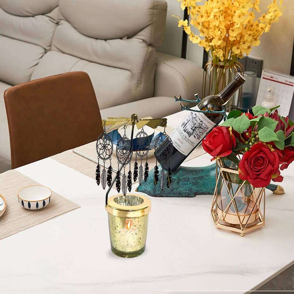 SpinningCandle Cat Carousel Spinner Rotating Tea Light Candle Holder for Table Centerpiece Y260131