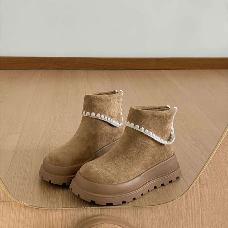 hot new snow boots boot designer women with fleece lining thick sole short boots for women autumn winter turn over martin boots khaki brown casual boo