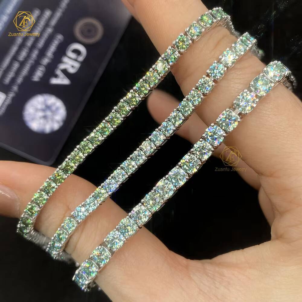 2026 New 3mm 4mm 2mm Color Black Blue Green Round Gra Vvs 925 Sterling Silver Diamond Moissanite Tennis Chain Bracelet for Women