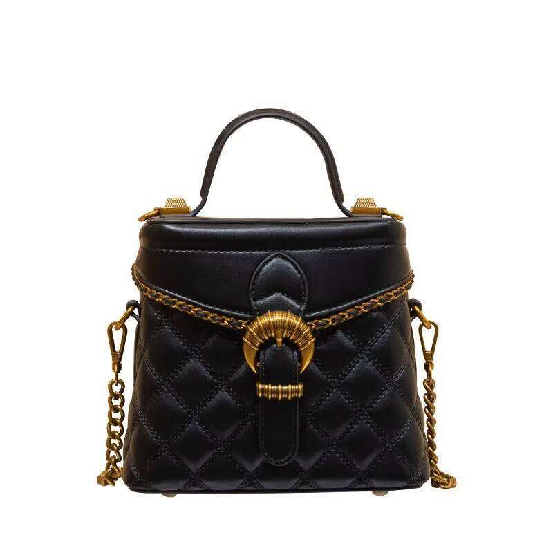 Luxury Women's Genuine Leather Bucket Bag with Advanced Texture 2024 Autumn/Winter New Designer Chain Single Shoulder Crossbody