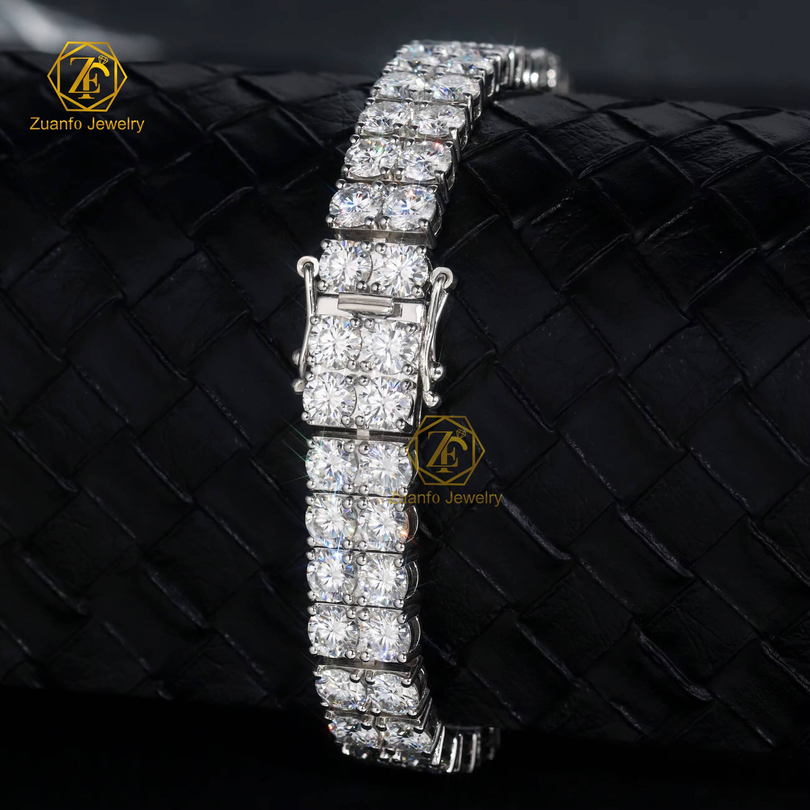 Hip Hop Charm Jewelry Bracelet 2 Rows Clustered Gra Synthetic 5MM 05CT Moissanite Diamond 10MM Wide Tennis Bracelet for Women