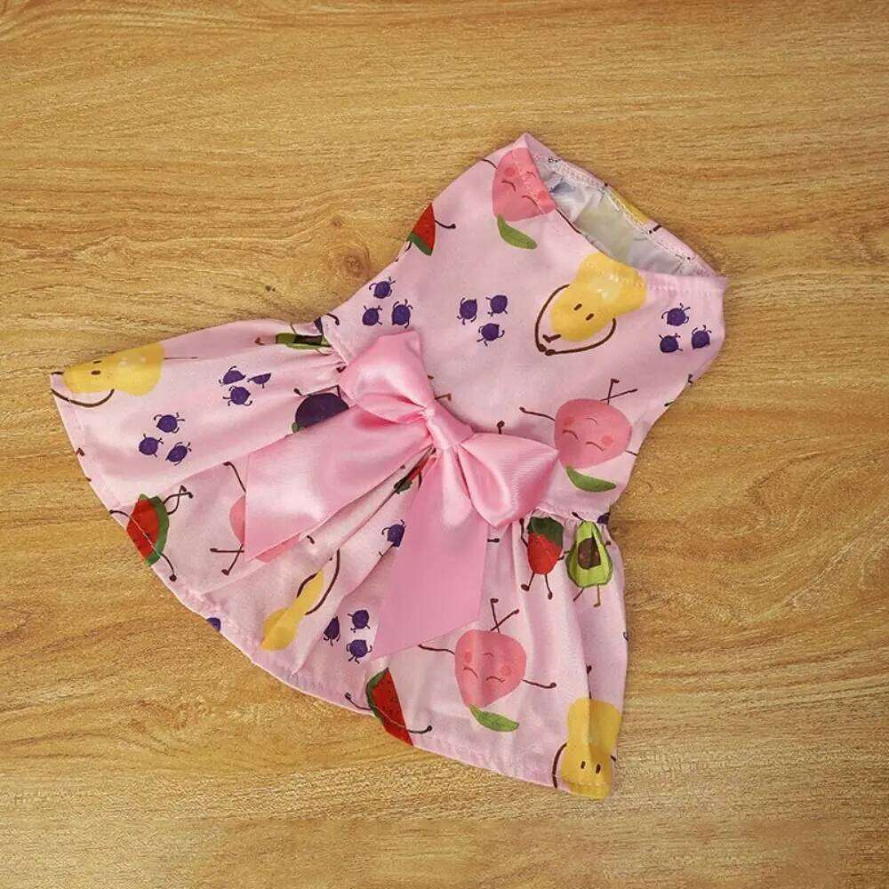 Cartoon Soft Dog Fruit Print Breathable Cute Bowknot Skirt Sleeveless Pet Princess Dress Summer H260130