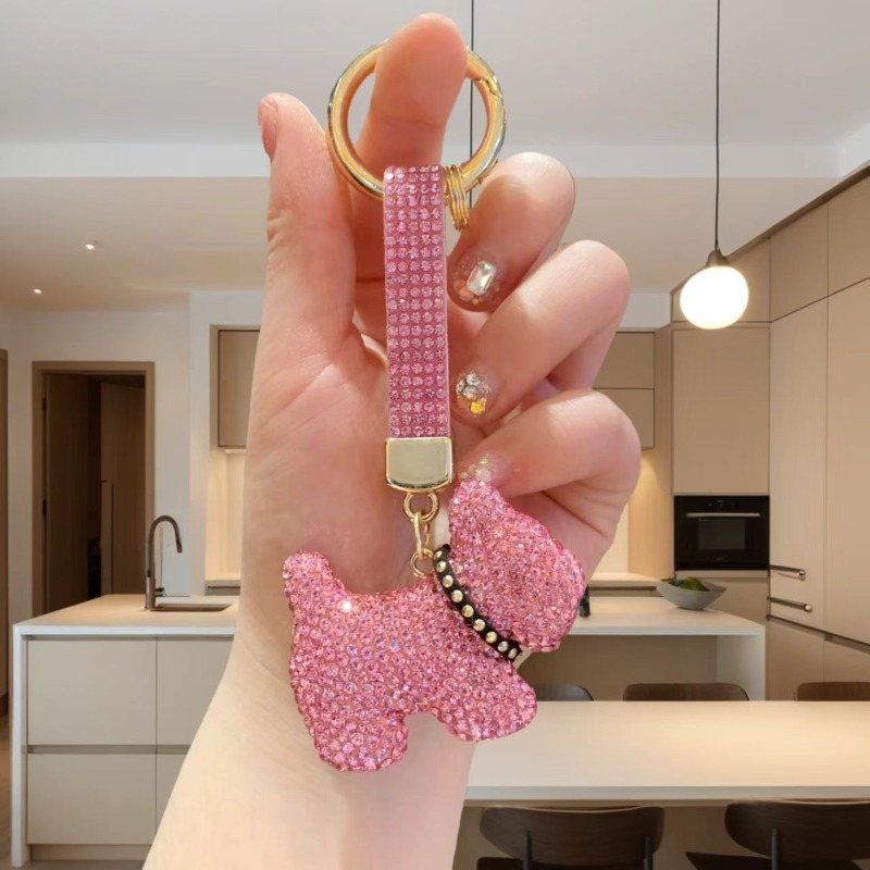 birthday gift Sparkling Keychain Rhinestone Crystal Dog Puppy Pendant Fashionable Car Keyring Bag Charm for Women Girls Gift