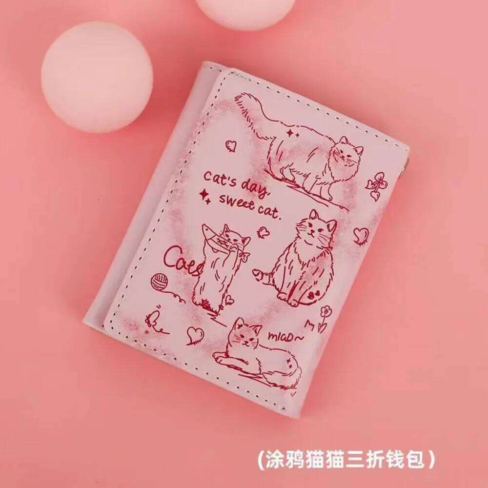 2025 New Women Wallets Female Leather Purses Card Holders Graffiti Cat Portable Coin Purse Large Capacity Money Bag Cute Wallet