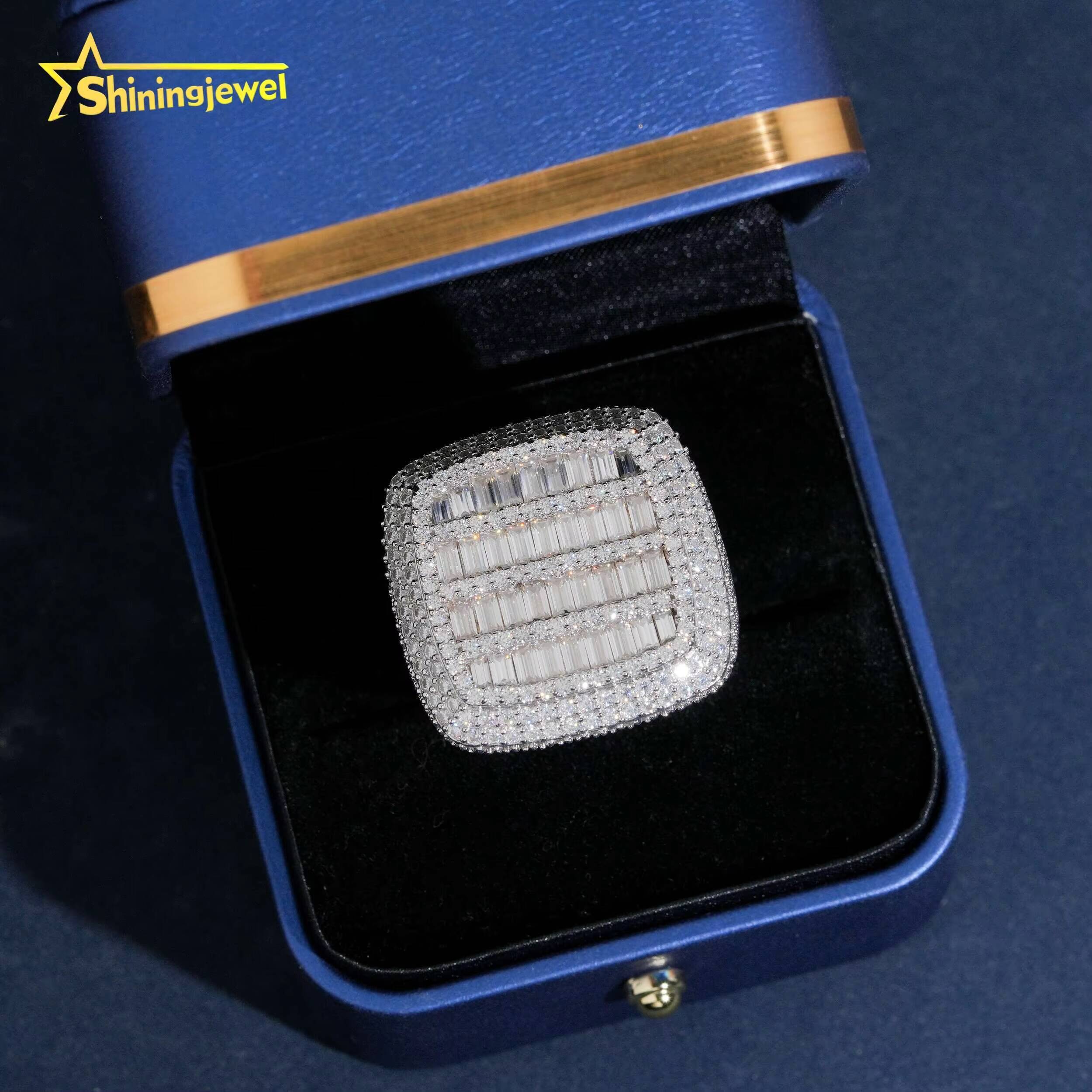 Chunky Heavy Championship Ring Baguette Pass Diamond Tester Hip Hop Jewelry 925 Fully Iced Out Jewelry Ring Moissanite Men
