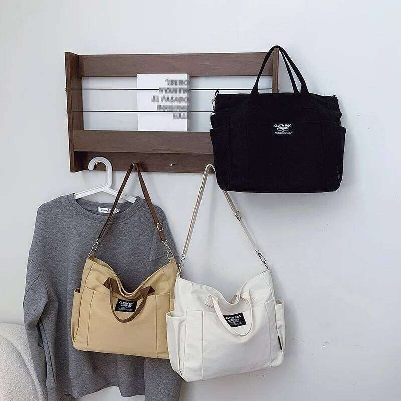 Women's Canvas Large Capacity Shoulder Minimalist Female Student Tote for Work Commuting Carrying Bag