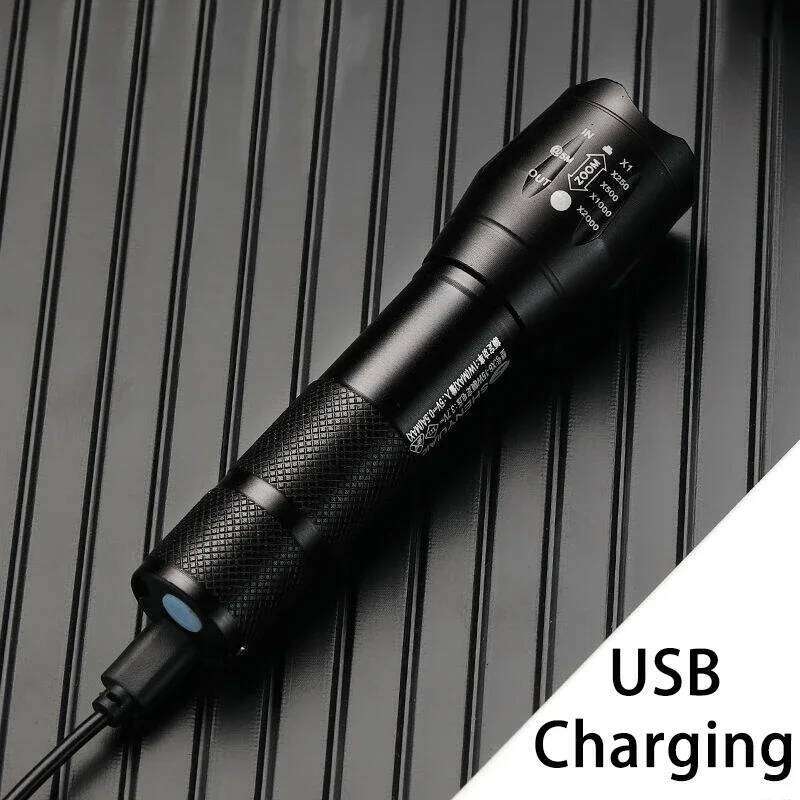 Powerful LED Flashlight Aluminum Alloy Portable Torch USB ReChargeable Outdoor Camping Tactical Flash Light H260131