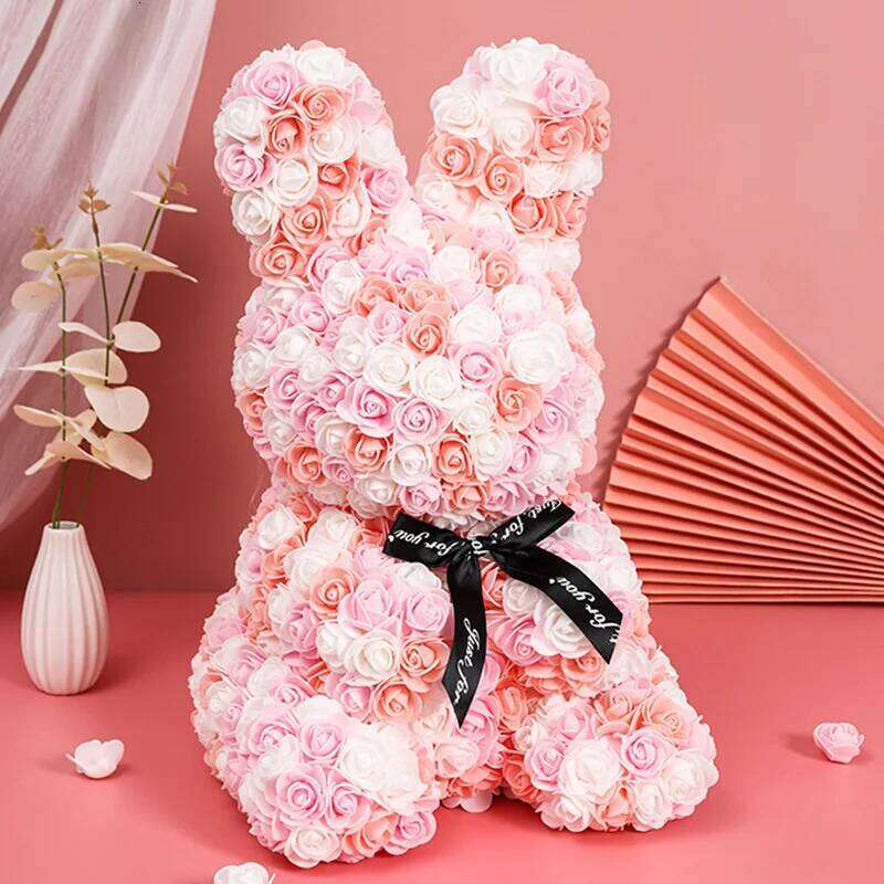 Rose Rabbit NEW Valentines Day Gifts 27cm Flower Rabbits Artificial Floral Decorations Mother' DAY Gift For Girlfriend Festival Y260131
