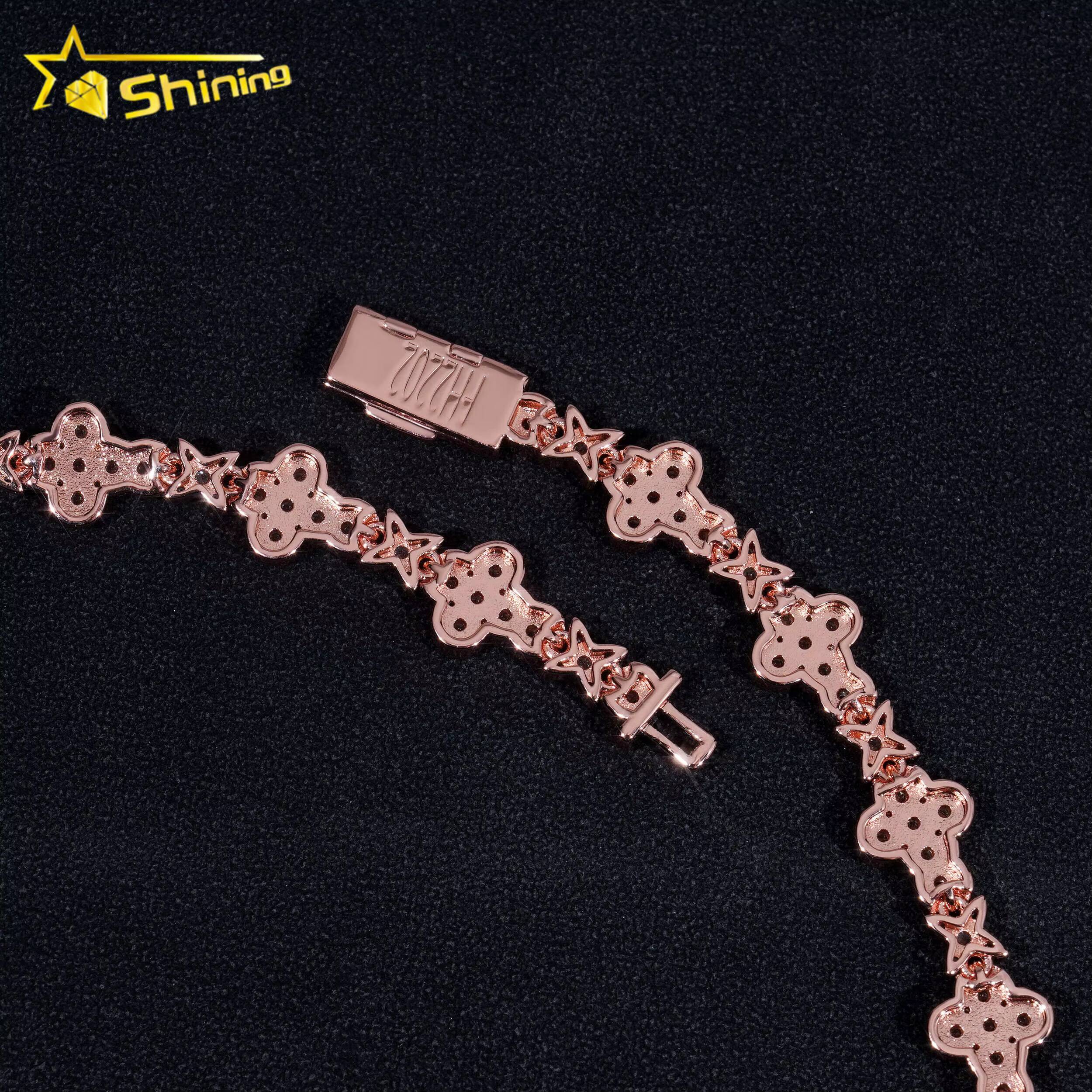 Mens Necklace Fashion Rose Gold Plated 13mm 925 Sterling Silver Vvs Moissanite Diamond Iced Out Star Cross Link Necklace