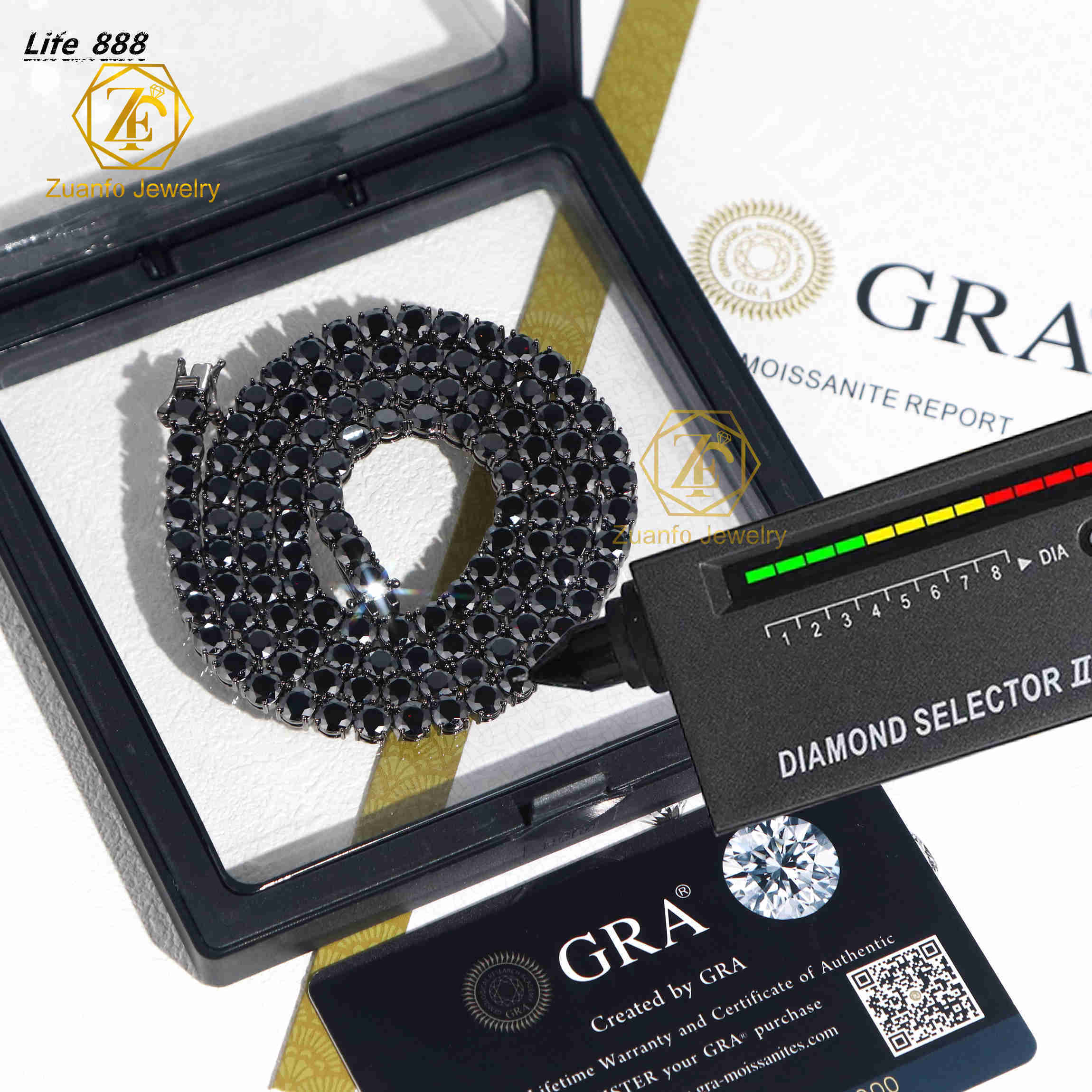 High Quality Black Moissanite Diamond Necklace Elegant Cuban Link Tennis Chain 3mm-65mm Sizes 925 Black Moissanite Necklaces