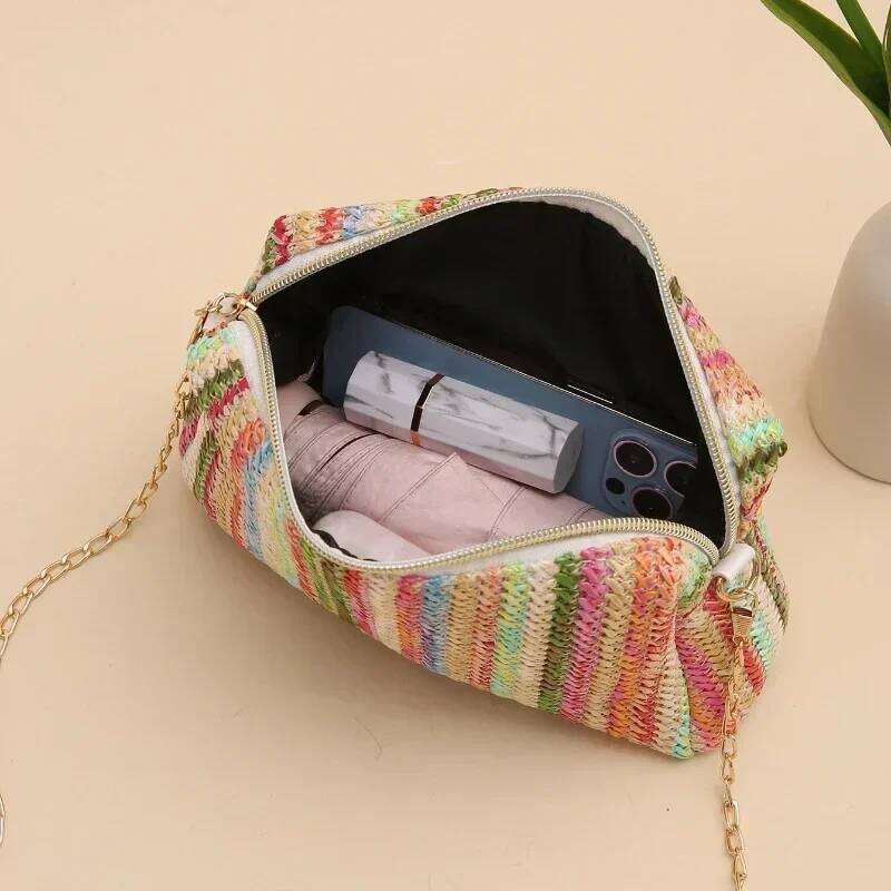 Rattan Knitting Women Straw Beach Summer Chain Small Purse and Handbag Female Shoulder Crossbody Bags Travel Design Flap Bag