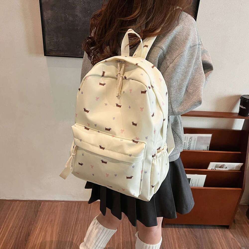 New cute Japanese puppy backpack girls; floral rucksack for middle and high school students