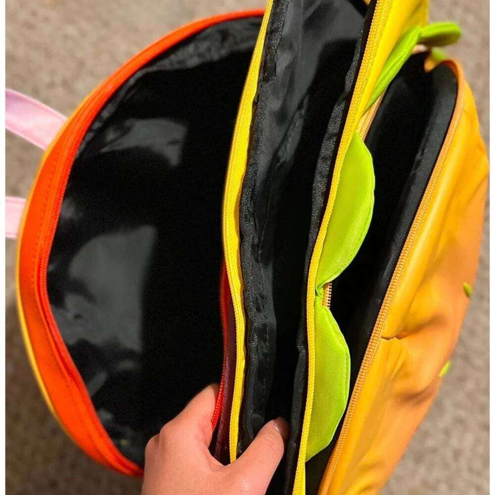 Stylish Hamburger Daypack Laptop Storage Zipper Portable Casual Tote PU Cheeseburger Backpack for Unisex Travel Outdoor Vacation