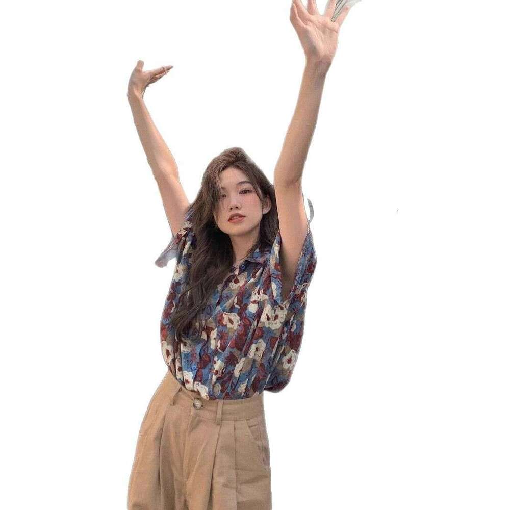 Hawaiian Floral For Women Summer Beach Hong Kong Style Loose Niche Retro High-End Feel Short Sleeve Chic BF Shirt