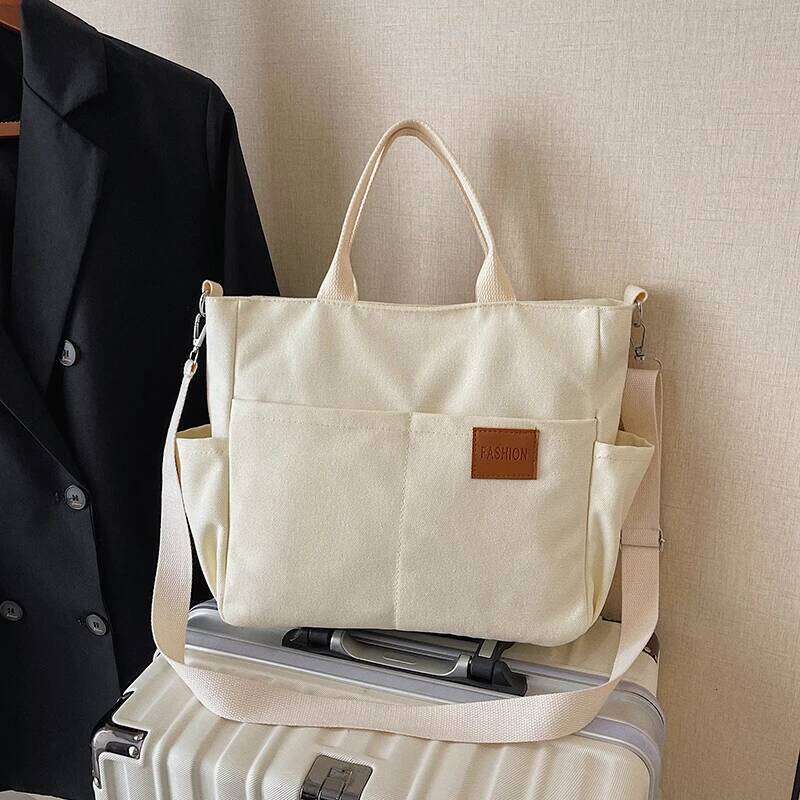 Large canvas tote bag handbag women, new vintage style, suitable for daily commuting, large capacity backpack, shou