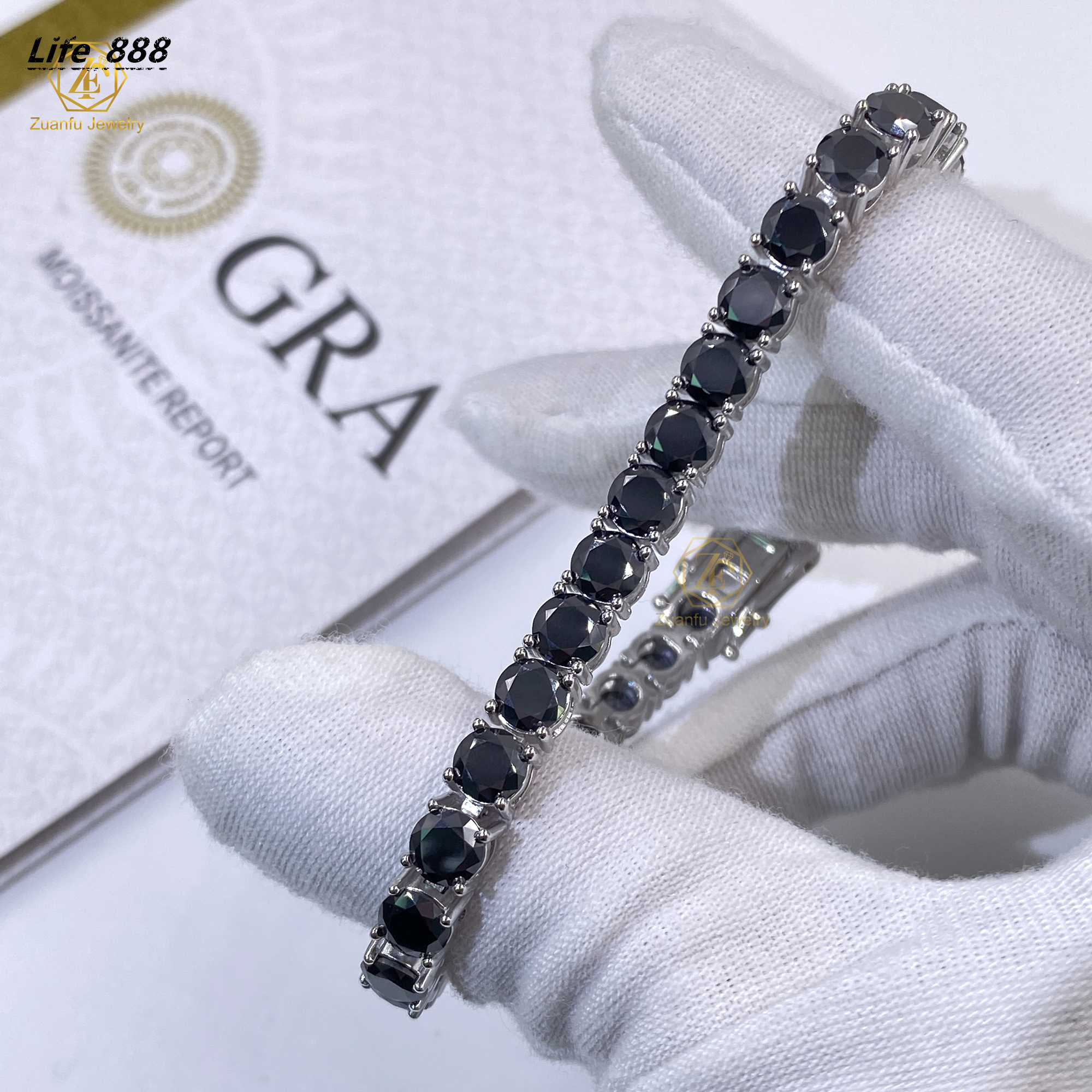 Wholesale 925 Silver Round Shape High Quality 2mm 3mm Black Mossanite Diamond Tennis Chain Bracelet Fashion Jewelry for Lady