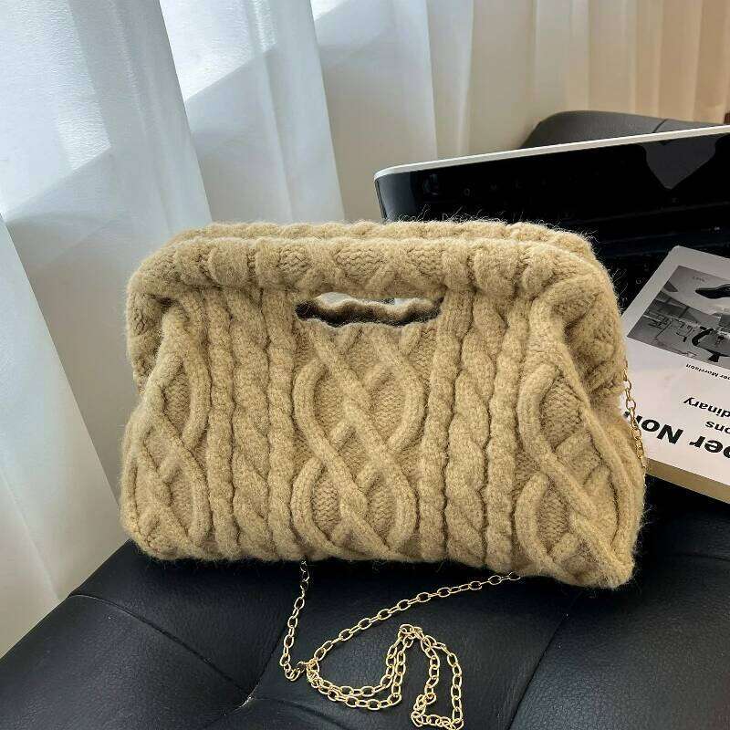 Women Crochet Crossbody Winter Knitted Textured Casual Shoulder Handle Futuristic Yet Versatile Design Chain Strap Bag XJ260131
