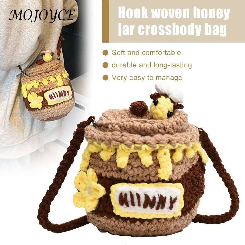 Woven Crossbody Bags Cartoon Coin Purse Cute Honey Jar Handbags for Women Work Shopping Travel XJ260131