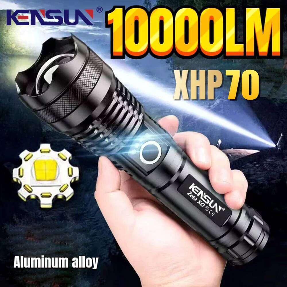 High Power XHP70 LED Flashlight Type-c Rechargeable Aluminium Alloy Torch Zoom Hand Lantern For Camping, Outdoor Emergency H260131