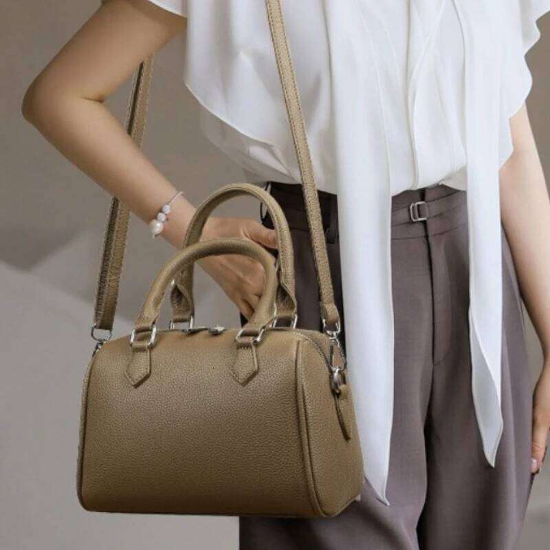 Fashion Solid Color PU Leather Handbag Women's Boston Functional Shoulder Multi Compartment Zipper Crossbody Bag XJ260131