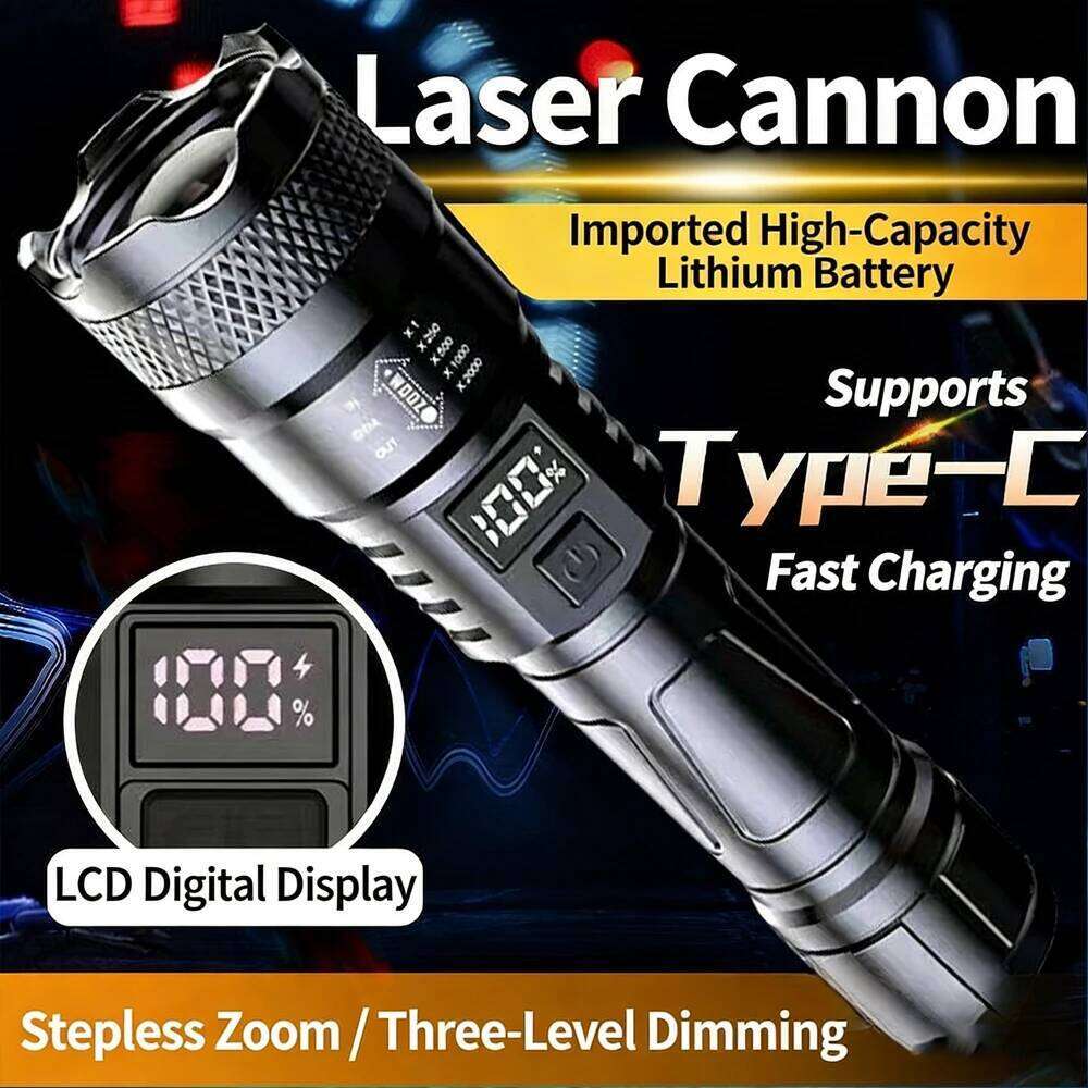 High Strong Power Led Flashlights Tactical Emergency Spotlights Telescopic Zoom Built-in Battery USB Rechargeable Camping Torch H260131