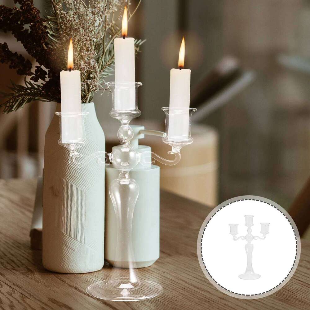 Clear Glass Candlestick Holder Smooth Polished Surface Perfect for Christmas Weddings Valentine's Day Home Decoration Y260131
