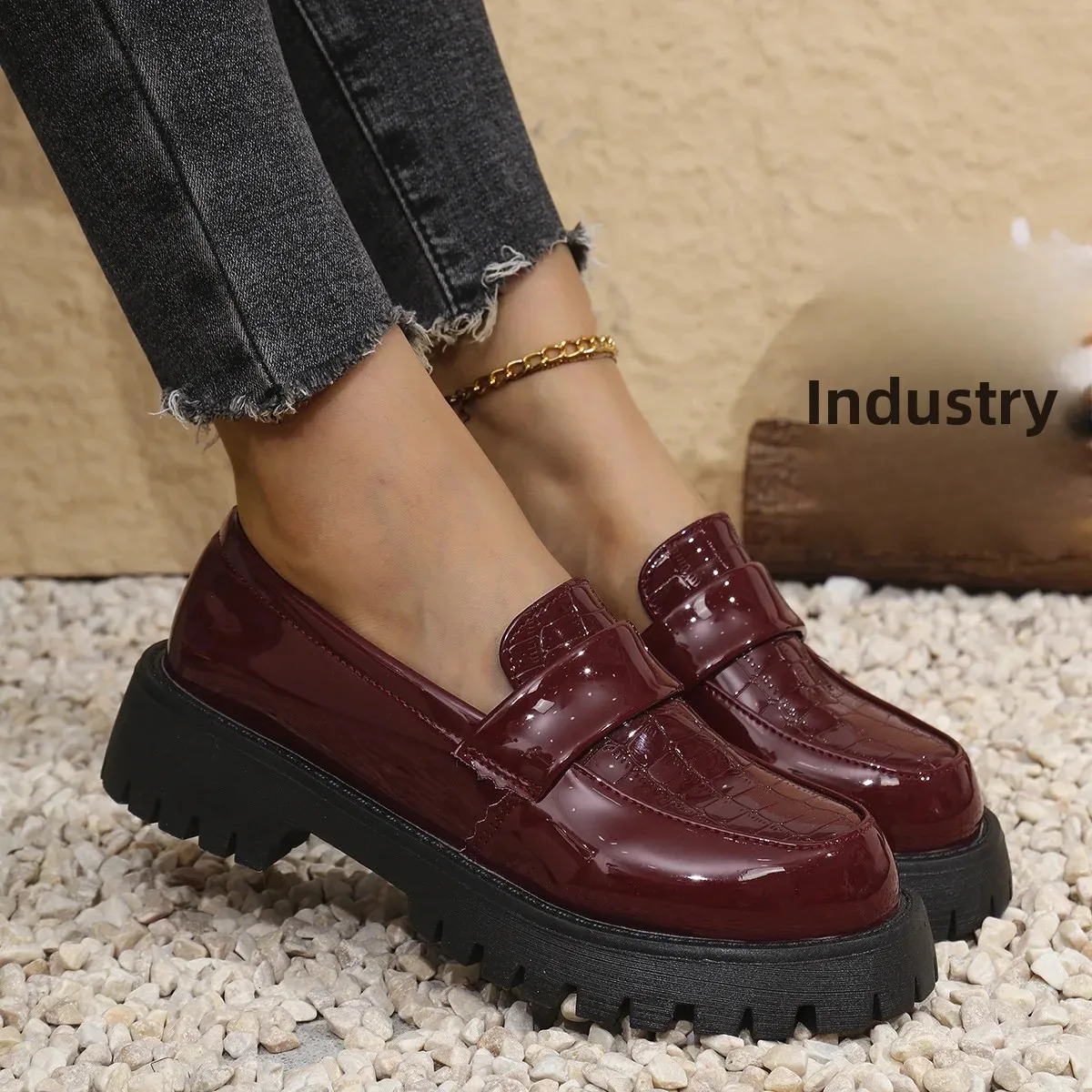 Womens Comfortable Casual SlipOn Loafers Thick Bottom Flat Shoes round Toe Rubber Sole Winter Solid Color Adult Footwear 260126