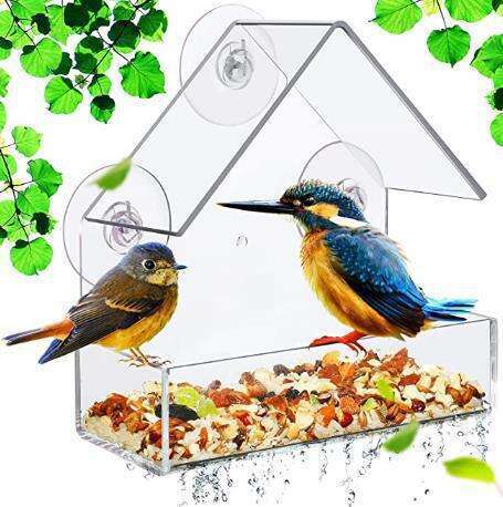 New Acrylic Small House Shape Cage Medium Transparent Organic Glass Pet Outdoor Adsorption Bird Feeder S260131