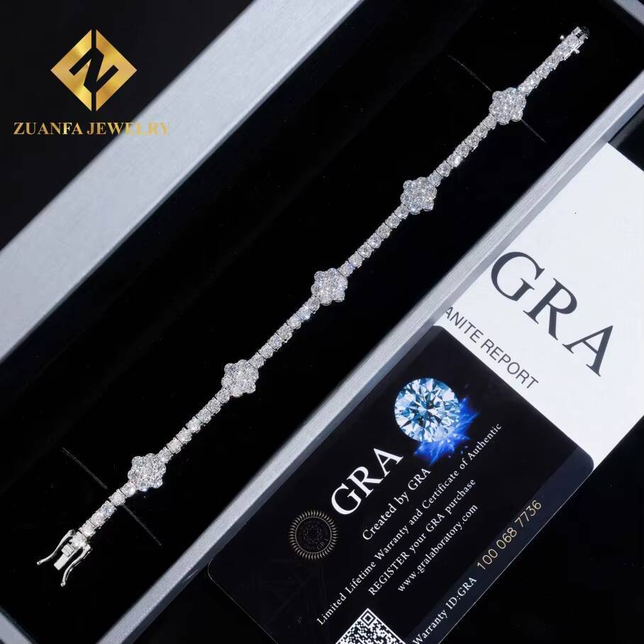 New Arrival Flower Pass Diamond Tester GRA Moissnaite Diamond Jewelry Tennis Chain 925 Silver Gold Plated Cluster Bracelets