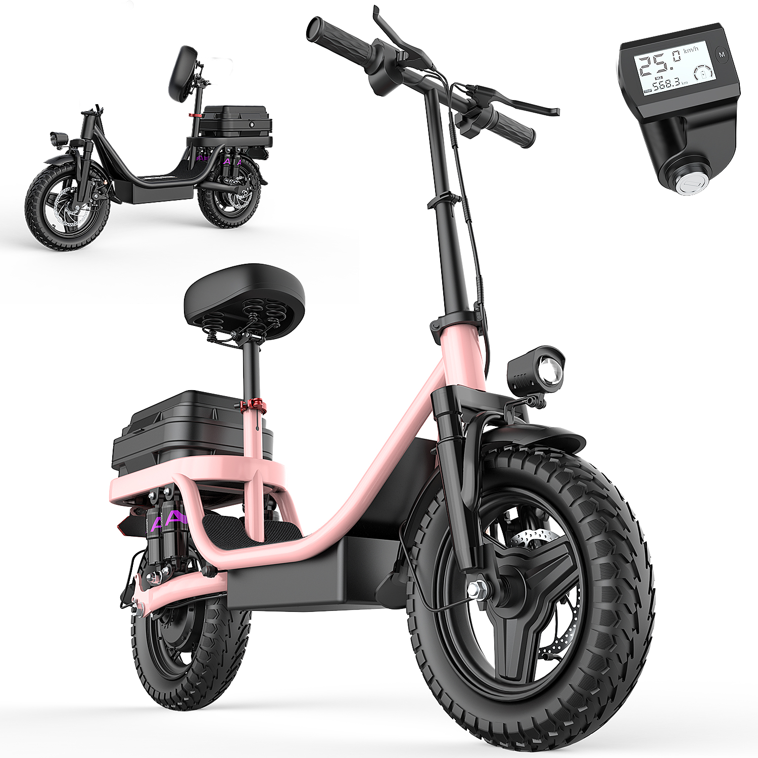 14 inch Adults Electric Scooter with seat GQ8 48V 15AH Commuting Folding E-Scooter 500W 150KG 60km range